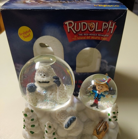 Enesco Rudolph the Red-Nosed Reindeer Double Snow globe and Music box - Picture 1 of 3